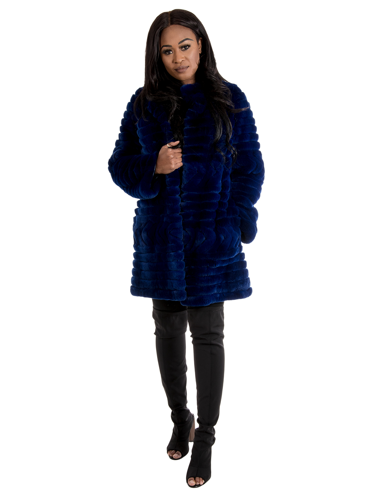 Women's Royal Blue Rex Rabbit Fur Stroller