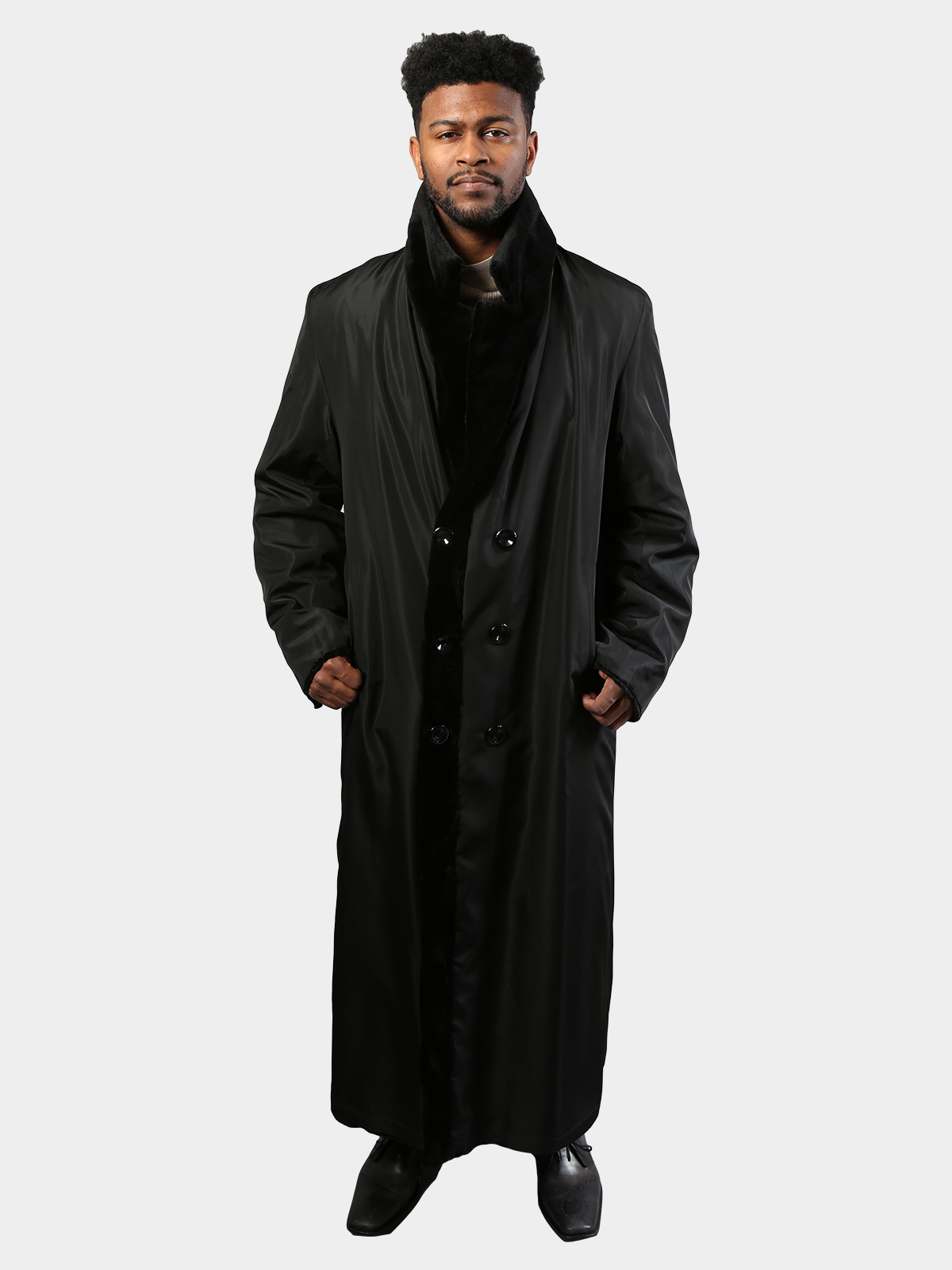 Man's Black Sheared Mink Fur Coat Reversing to Rain Taffeta