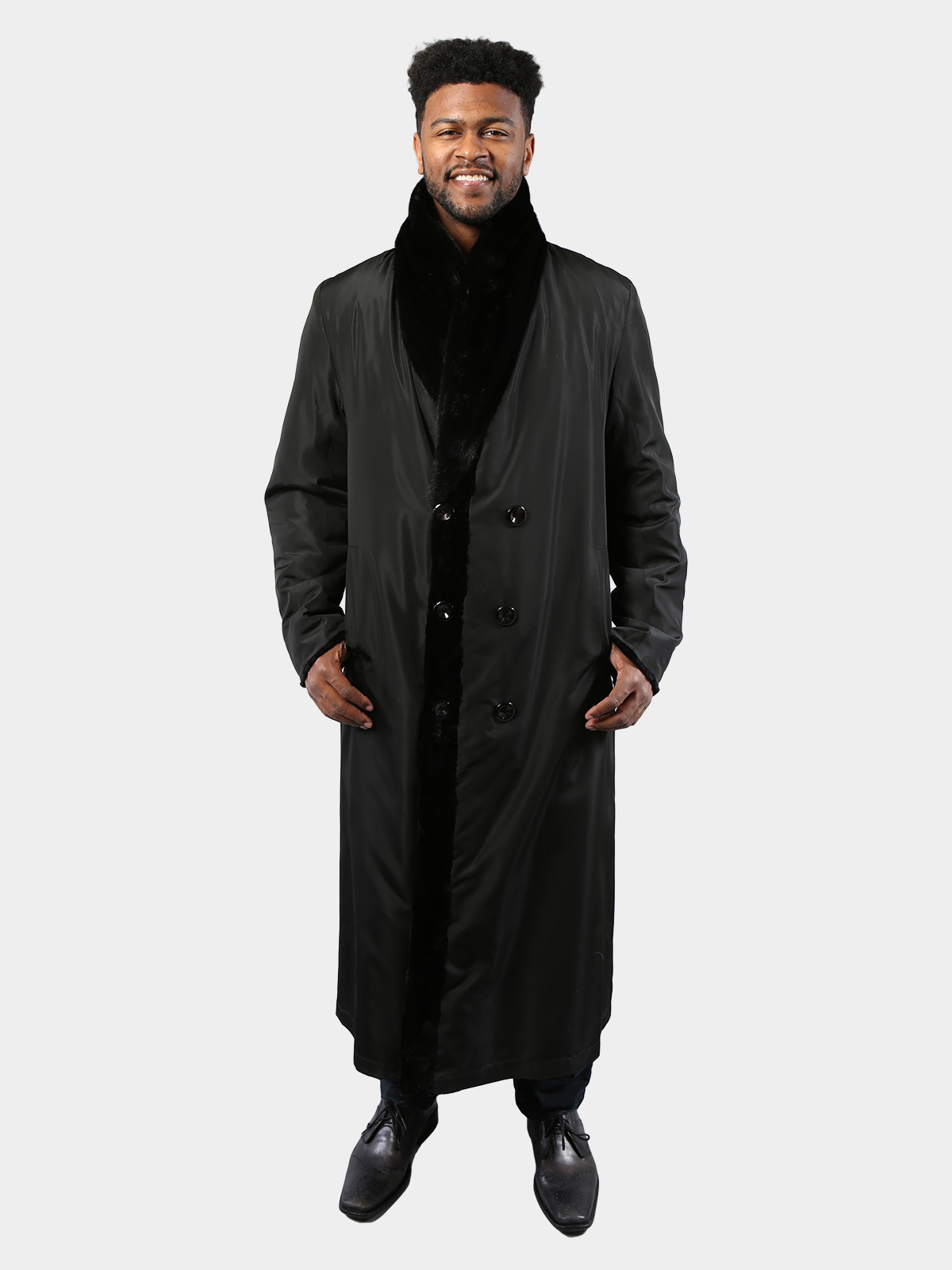 Man's Black Sheared Mink Fur Coat Reversing to Rain Taffeta