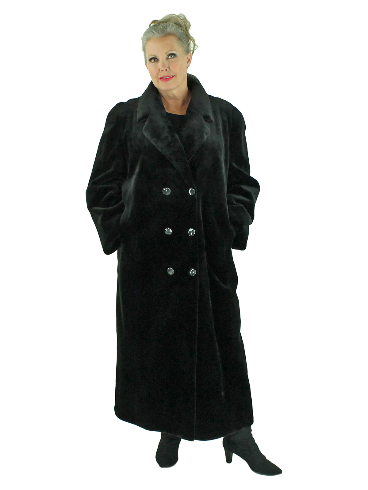 Woman's Black Sheared Mink Fur Coat Reversible to Rain Fabric