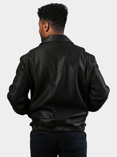 Man's Black Woven Lambskin Leather Jacket