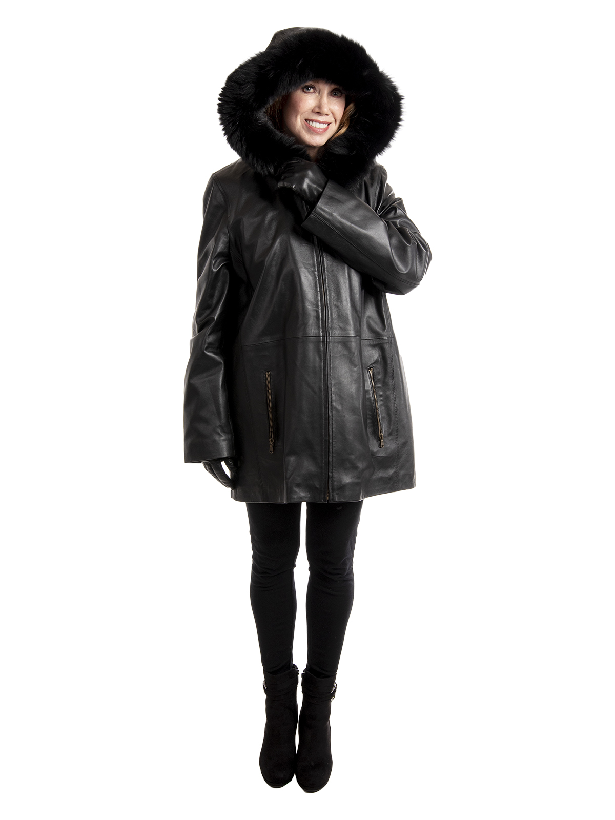 Black Lambskin Parka with Detachable Lining (Large) | Day Furs