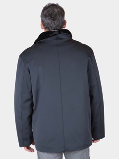 Man's Black Rain Fabric Jacket with Shearling Zip-Out Liner