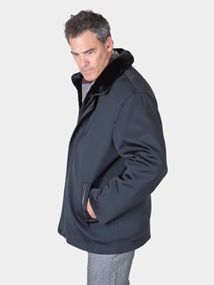 Man's Black Rain Fabric Jacket with Shearling Zip-Out Liner