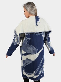 Woman's Blue and Off White Woven Cloth Coat
