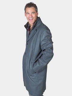 Man's Grey Leather 3/4 Coat