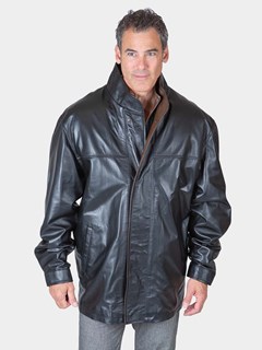 Man's Black/Cognac Leather Jacket with Detachable Shearling Vest Lining