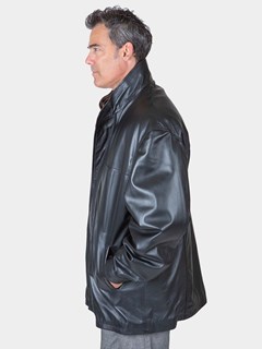 Man's Black/Cognac Leather Jacket with Detachable Shearling Vest Lining