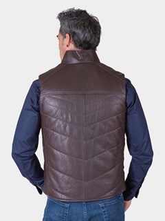 Man's Brown Leather Reversible to Fabric Vest