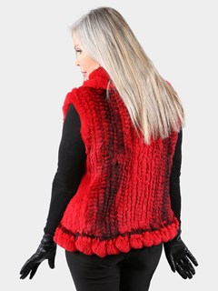 Woman's Red Chinchilla Dyed Rex Rabbit Knit Fur Vest