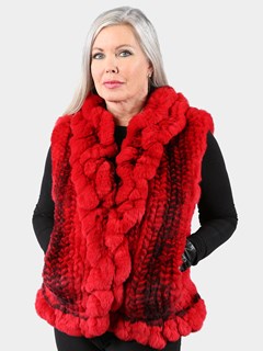 Woman's Red Chinchilla Dyed Rex Rabbit Knit Fur Vest