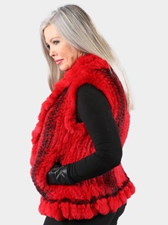 Woman's Red Chinchilla Dyed Rex Rabbit Knit Fur Vest