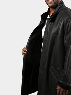 Man's Black Shearling Leather Coat