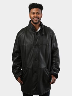 Man's Black Shearling Leather Coat