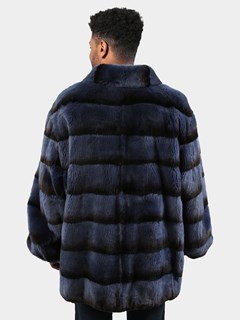 Man's Dyed Navy Blue Rex Rabbit Fur Jacket