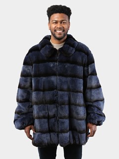 Man's Dyed Navy Blue Rex Rabbit Fur Jacket