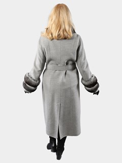 Woman's Gray and Tan Double Face Loro Piana Cashmere Wool Coat with Chinchilla Trim