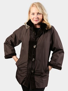 Woman's Brown Sheared Mink Fur Jacket Reversible to Rain Taffeta