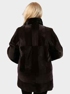 Woman's Brown Sheared Mink Fur Jacket Reversible to Rain Taffeta