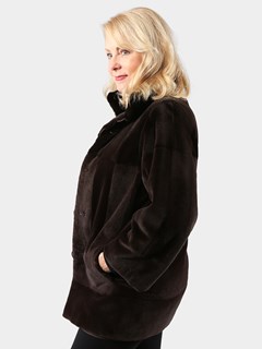 Woman's Brown Sheared Mink Fur Jacket Reversible to Rain Taffeta