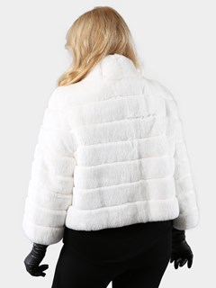 Woman's White Rex Rabbit Fur Jacket