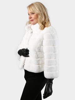 Woman's White Rex Rabbit Fur Jacket