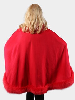 Woman's Red Cashmere Cape with Fox Trim