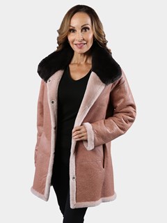 Woman's Pink Astra Shearling Lamb Jacket Reversing to Leather