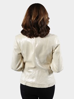 Woman's Starburst Lambskin Leather Jacket with Croco Designed Inserts