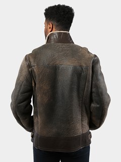 Man's Vintage Sand Shearling Leather Jacket