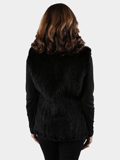 Woman's Black Knit Mink Fur Vest with Fox Trim