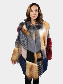 Woman's Multicolored Mink and Fox Fur Cape