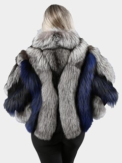 Woman's Natural Silver Fox and Royal Blue Fox Fur Jacket