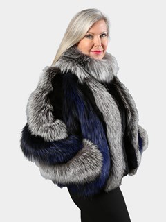 Woman's Natural Silver Fox and Royal Blue Fox Fur Jacket