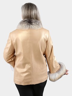 Woman's Gold Leather Jacket with Fox Trim