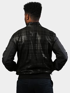 Man's Black Plaid Suede Leather and Nylon Jacket