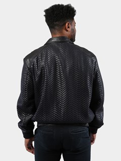 Man's Navy Woven Leather Jacket