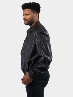 Man's Navy Woven Leather Jacket