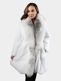 Woman's White Mink Fur Stroller with Platinum Fox Collar
