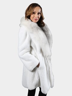 Woman's White Mink Fur Stroller with Platinum Fox Collar