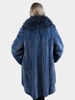 Woman's Midnight Blue Mink Fur Stroller with Blue Dyed Fox Collar and Fronts