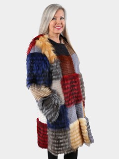 Woman's Plus Size Multicolored Fox and Mink Fur Stroller