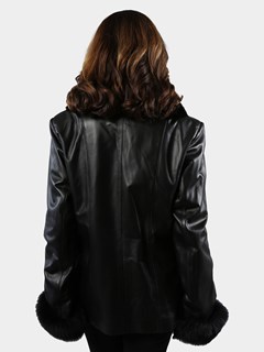 Woman's Black Leather Jacket with Fox Trim