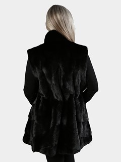 Woman's Black Diagonal Mink Fur Vest