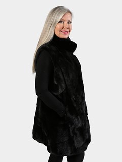 Woman's Black Diagonal Mink Fur Vest
