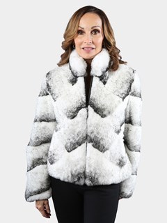 Woman's Cross Dyed Rex Rabbit Fur Jacket