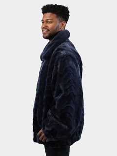 Men's Sapphire Mink Fur Jacket w/ Detachable Hood - Day Furs