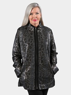 Woman's Tapestry and Black Leather and Suede Jacket