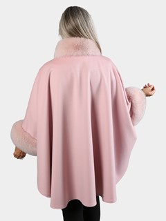 Woman's Pink Cashmere Cape with Fox Trim