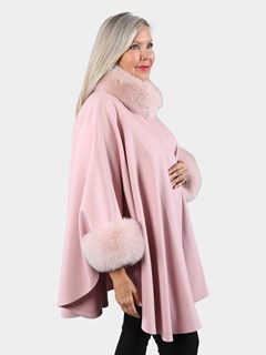 Woman's Pink Cashmere Cape with Fox Trim